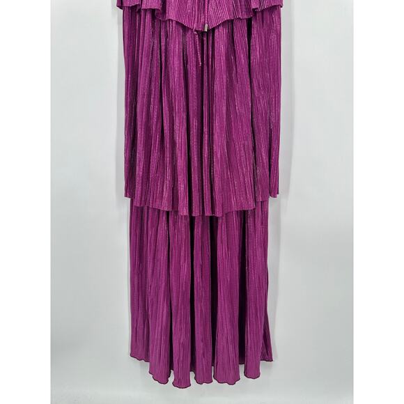 Sabina Musayev Judith Gown V-Neck Pleated Lace-Up Backless Tiered Maxi Dress - Picture 11 of 16